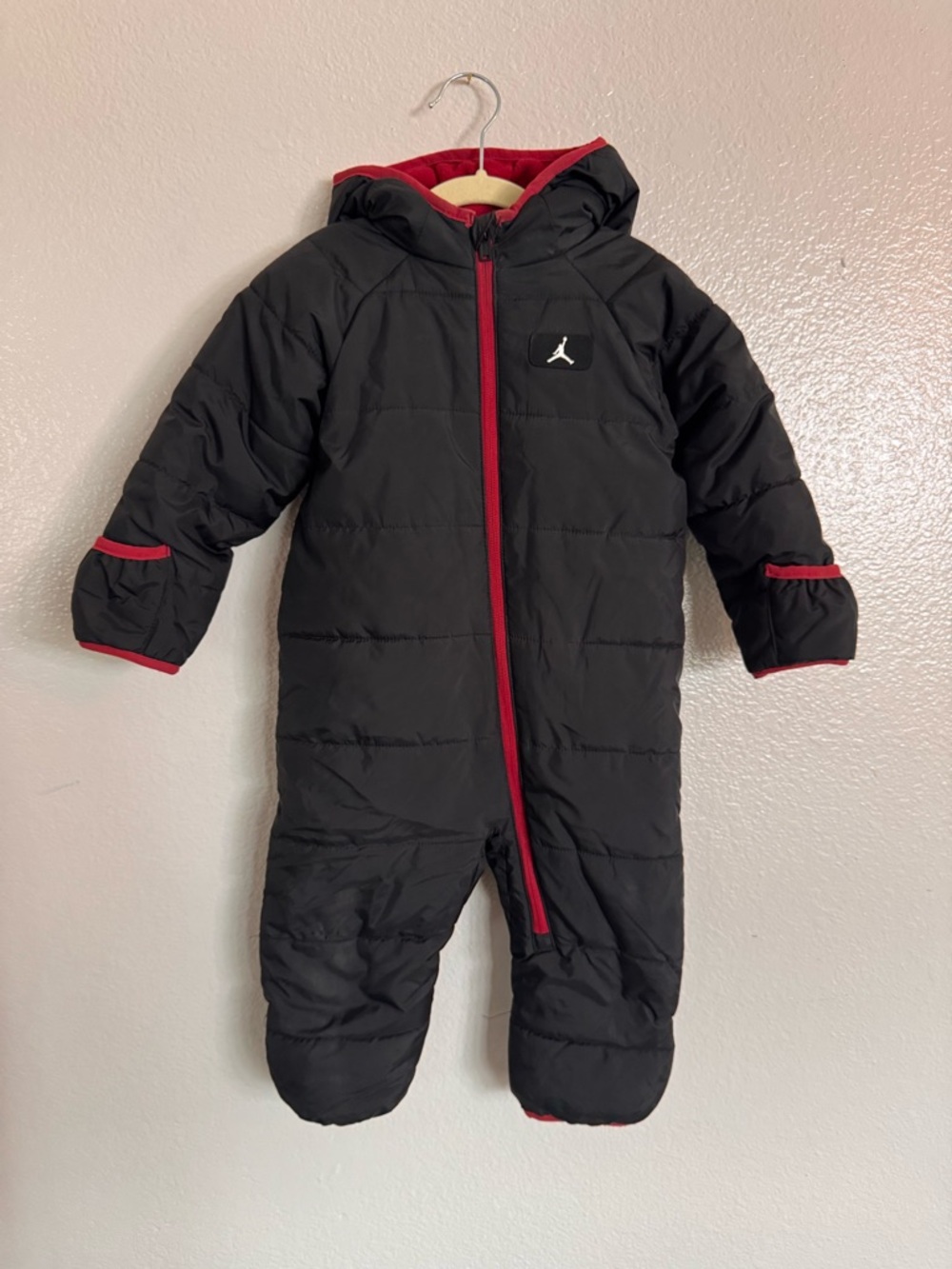 Jordan Black and Red Insulated Baby One-Piece Footed Snowsuit